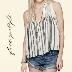 Free People One Embroidered Sleeveless Pleated Blouse with Bib Collar